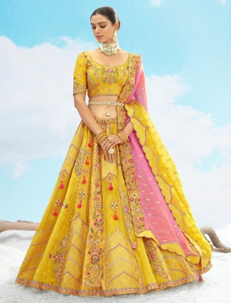 Elegant mustard yellow unstitched lehenga choli