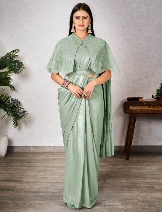 Wedding style pastel green ready to wear saree