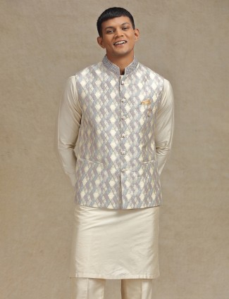 Purple and cream waistcoat set with stunning detailing