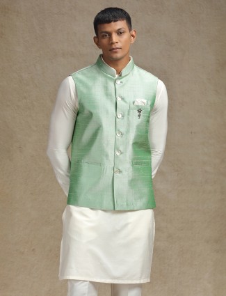 White and light green waistcoat set with beautiful embroidery