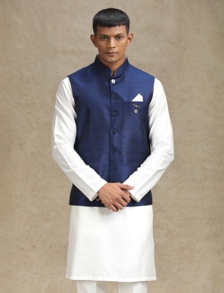 White and navy waistcoat set for weddings and celebrations