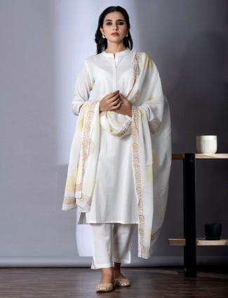 White cotton kurti set with pant
