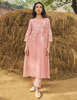 Peach muslin cotton salwar suit for festive wear