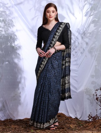 Stone blue printed saree in bhagalpuri silk