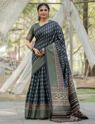 Green kozi silk printed saree