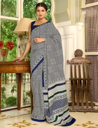 Navy printed bhagalpuri silk saree for festival