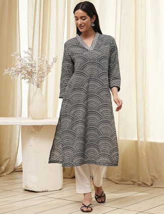 Black printed kurti in silk