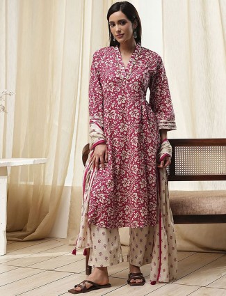 Red printed kurti set in cotton silk