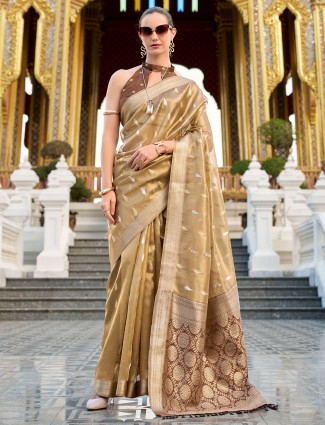 Brown tissue silk festive wear saree