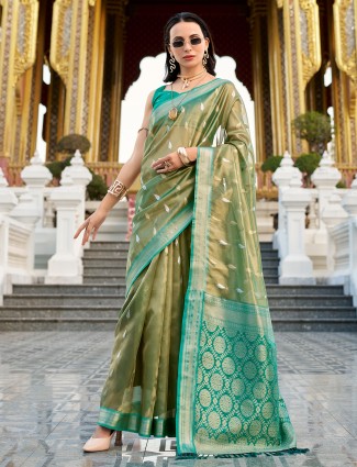 Golden radiance tissue silk saree with royal embellishments