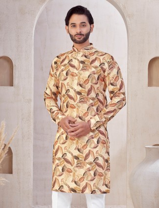 Peach cotton printed festive special kurta suit