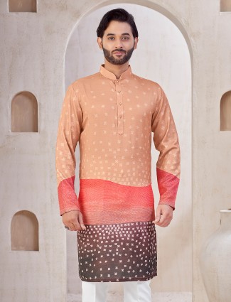 Festive wear peach cotton kurta suit with print