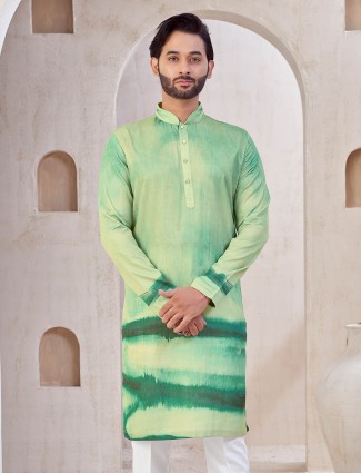 Festive wear pista green kurta suit in cotton