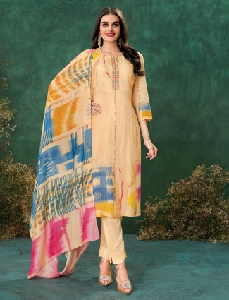 Printed linen salwar suit with peach