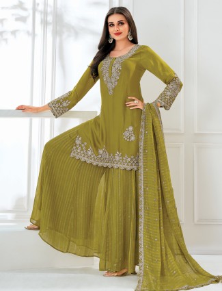 Lush green satin palazzo set for effortless ethnic glam