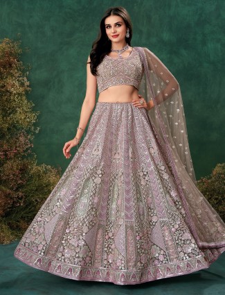 Stylish grey net lehenga for reception nights