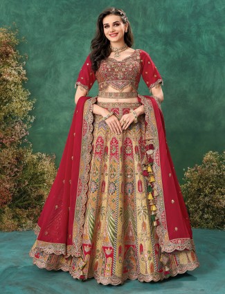 Maroon raw silk designer lehenga for celebrations