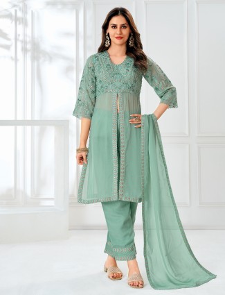 Refreshing mint green organza palazzo ensemble for special occasions