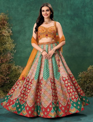 Designer multicolor lehenga crafted in soft raw silk