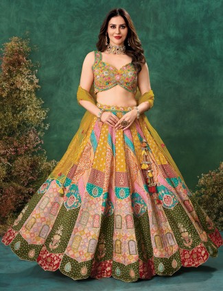 Haldi special yellow raw silk lehenga set for bridesmaids