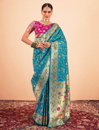 Soothing aqua silk paithani saree a stunning pick for weddings
