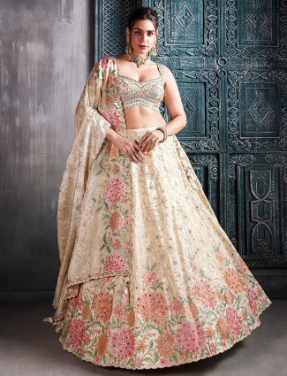 Fabulous beige silk lehenga choli for women