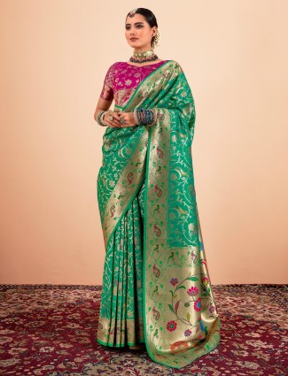 Graceful green paithani saree with rich zari embellishments