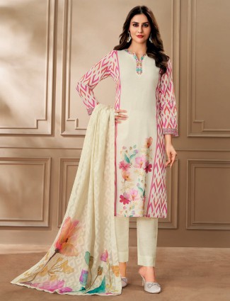 Cream cotton ethnic wear with artistic prints