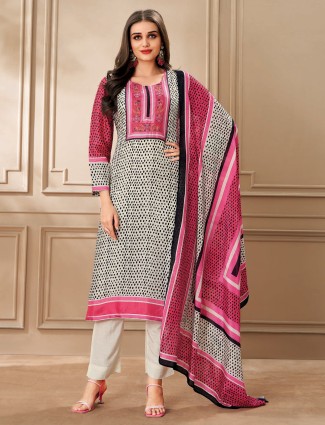 Soft cream ethnic suit in premium dola silk fabric