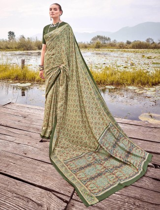 Elegant mehandi green bhagalpuri silk saree with blouse