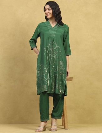 Green silk printed kurti set for women