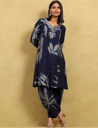 Navy printed festive wear kurti set