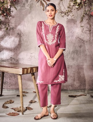 Onion pink cotton casual kurti set