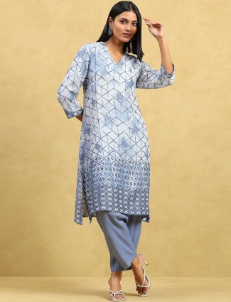 Stone blue printed casual kurti set
