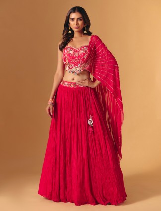 Rani pink georgette zardosi designer lehenga choli