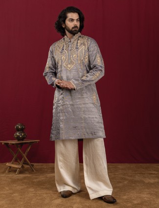 Purple premium silk cutdana kurta