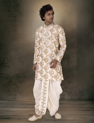 Cream silk kurta suit with zari work