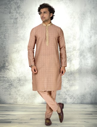Light brown silk kurta with sequins work
