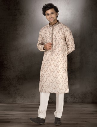 Off white chanderi silk floral kurta suit for festive wear
