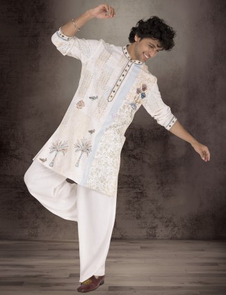 White linen kurta suit with zardosi work