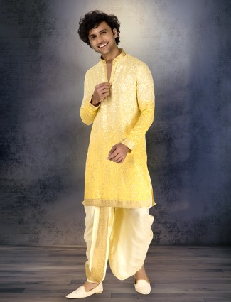 Shaded yellow georgette kurta dhoti set for haldi