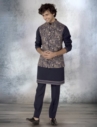 Dusty purple silk resham embroidered waistcoat set