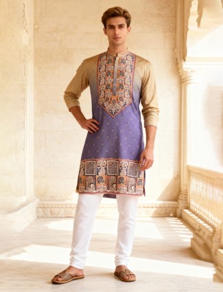 Purple beige cotton silk shaded festive kurta pajama