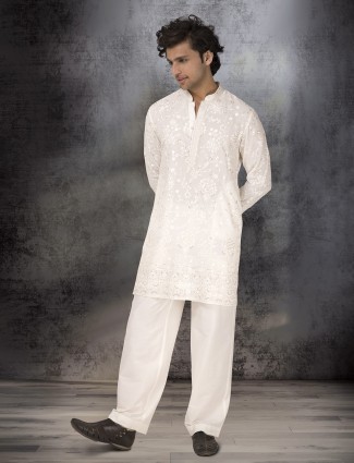 White georgette embroidered kurta suit