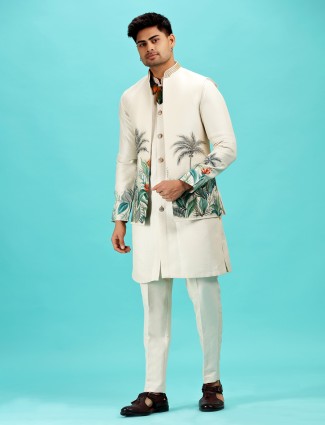 Cream silk waistcoat set with premium cutdana