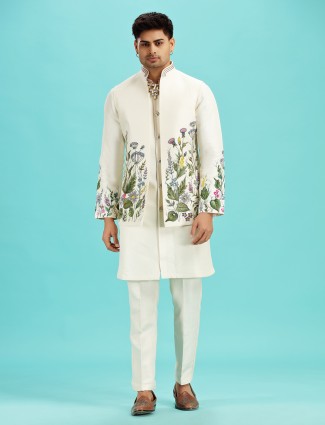 Cream silk waistcoat set with artistic handprint