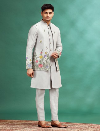 Grey silk wedding waistcoat set with handprint