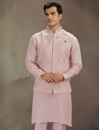 Light pink linen wedding celebration waistcoat set