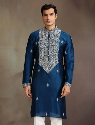Rama blue silk aabla embroidered stone work kurta suit