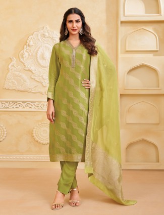 Green chiffon salwar suit for festive elegance